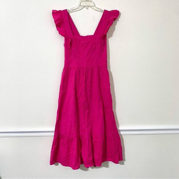 LOFT Pink Flutter Sleeve Cut Out Back Tiered Midi Dress Cotton Lined Size 2 - Picture 4 of 16
